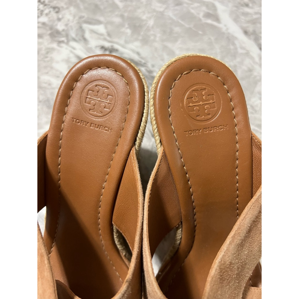 Women's Tory Burch Brown Wedge Sandals Size 8.5 - Picture 2 of 9